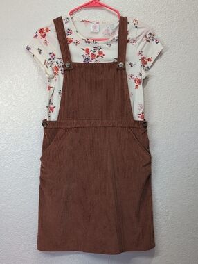 Wonder Nation | 2 piece set | Girls |Corduroy overall Dress  with Short Sleeve